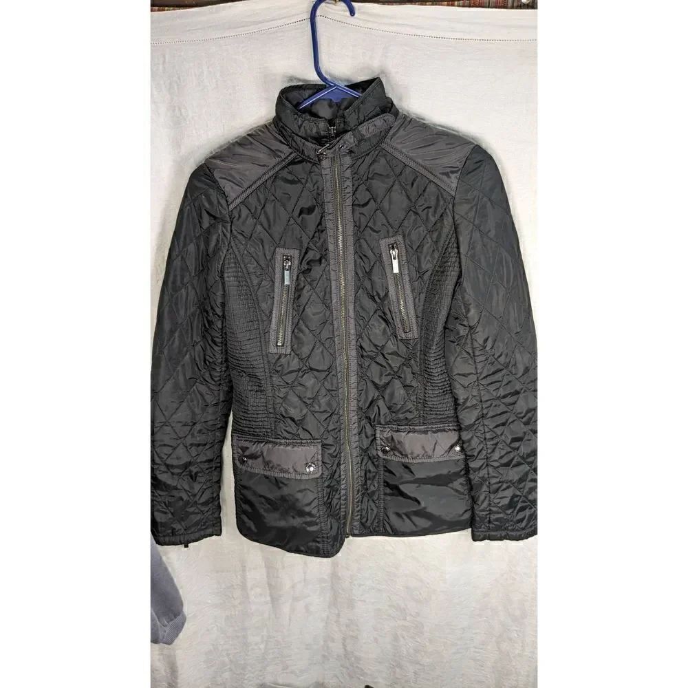 Banana Republic Quilted Moto Coat Jacket Belted Neck Ribbing XS